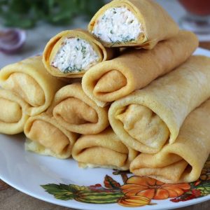 Млинці із шпинатом, фетою та грибами